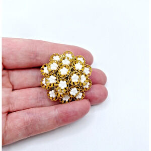 Vintage West Germany Flower Filigree Brooch Pin White Lucite Gold Tone Feminine